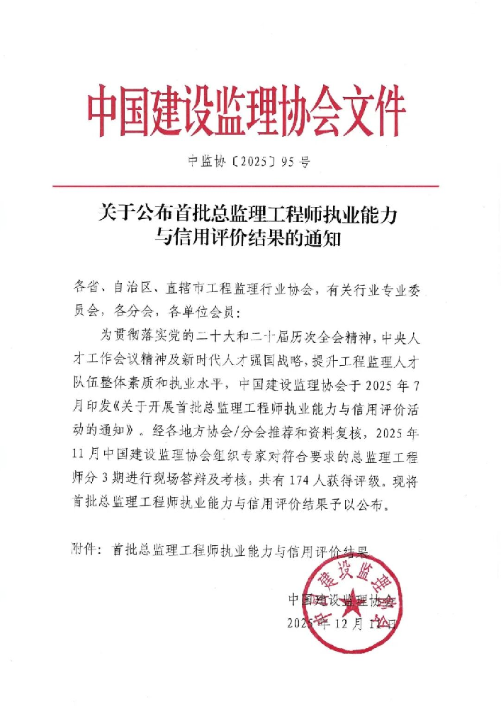 ?關于公布首批總監理工程師執業能力與信用評價結果的通知
